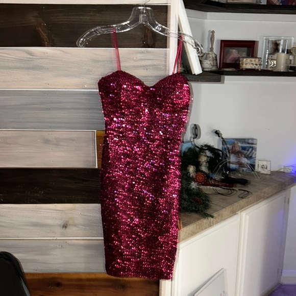 NWT Charlotte Russe Hot Pink Sparkly Dress - medium - Picture 1 of 7